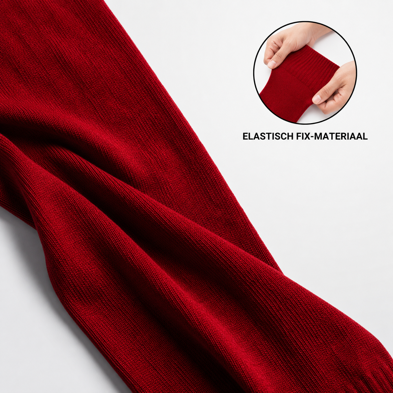 Close-up van het elastische fix-materiaal van Prostec sock sleeves rood