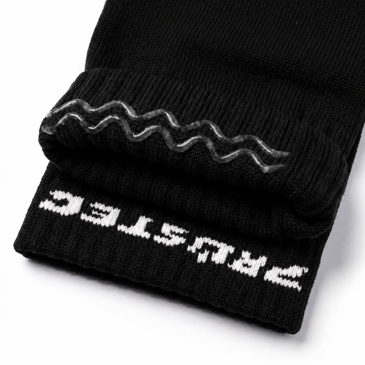 Prostec sock sleeves zwart met siliconen antislip grip-strip in de boord, close-up