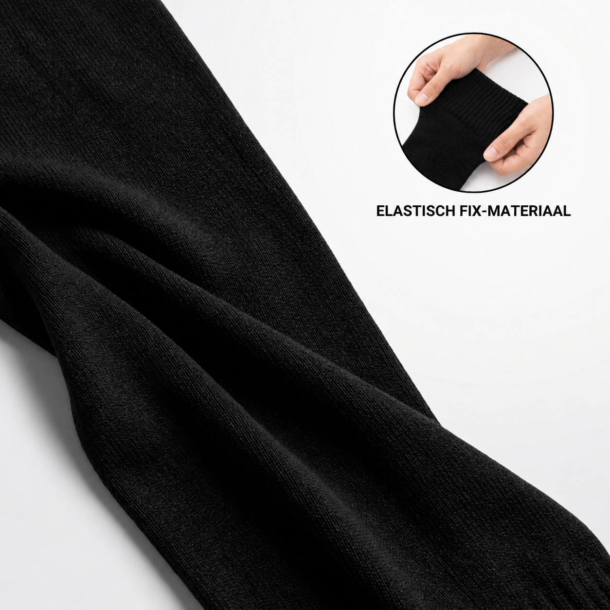 Close-up van het elastische fix-materiaal van Prostec sock sleeves zwart