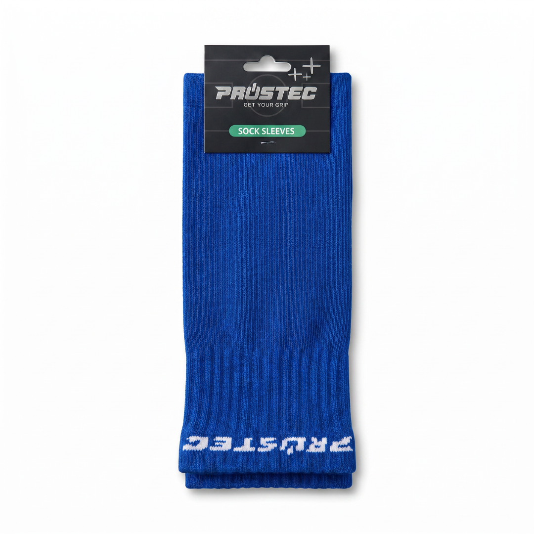 Prostec sock sleeves blauw in verpakking met logo 