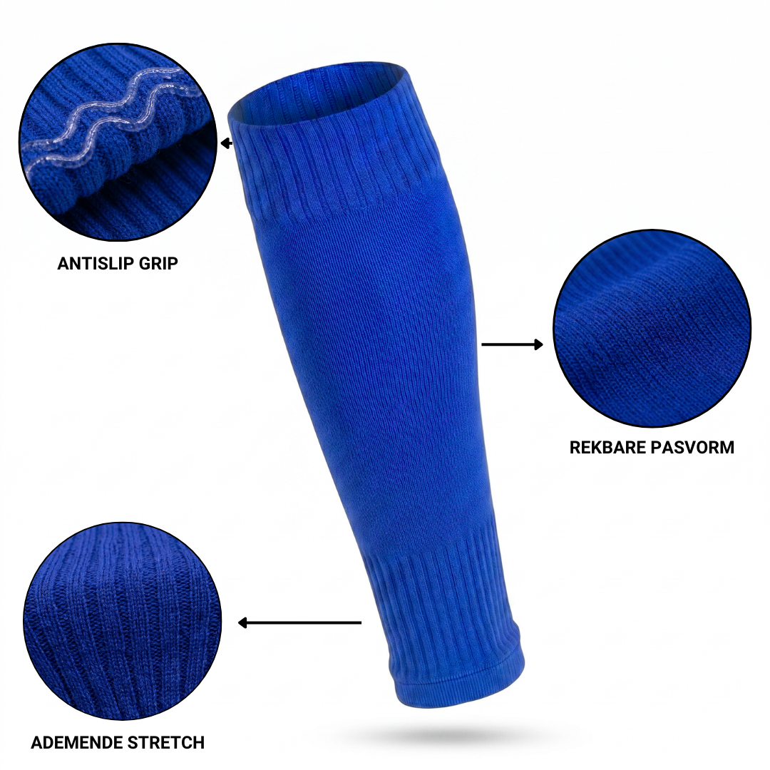 Prostec voetbalsokken zonder voet blauw met antislip grip, rekbare pasvorm en ademende stretch 