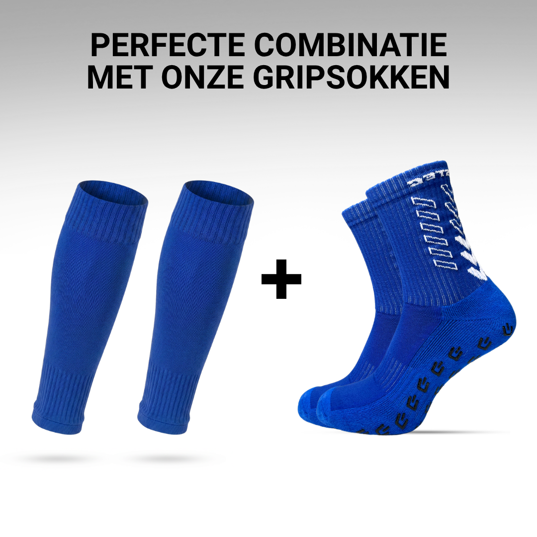 Prostec sock sleeves blauw gecombineerd met Prostec gripsokken 