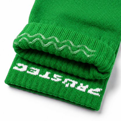 Prostec sock sleeves groen met siliconen antislip grip-strip in de boord, close-up 