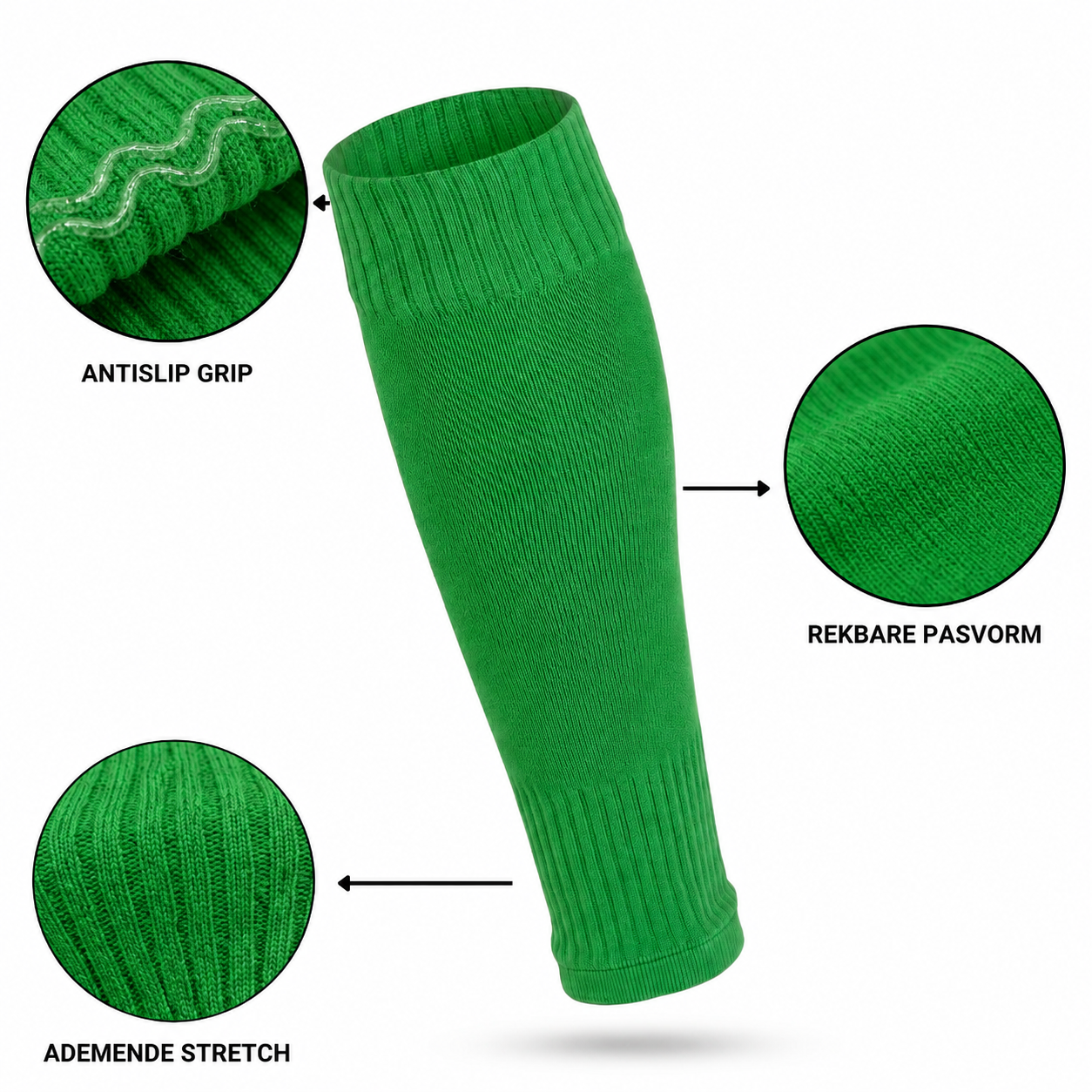 Prostec voetbalsokken zonder voet groen met antislip grip, rekbare pasvorm en ademende stretch 