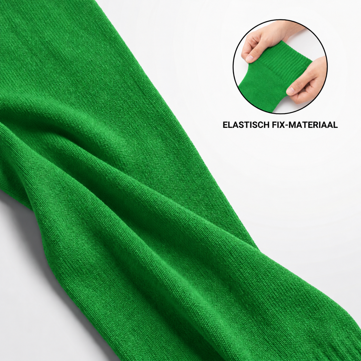 Close-up van het elastische fix-materiaal van Prostec sock sleeves groen 