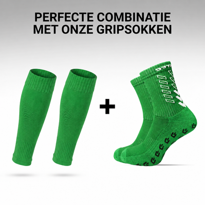 Prostec sock sleeves groen gecombineerd met Prostec gripsokken 
