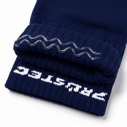 Prostec sock sleeves navy met siliconen antislip grip-strip in de boord, close-up 