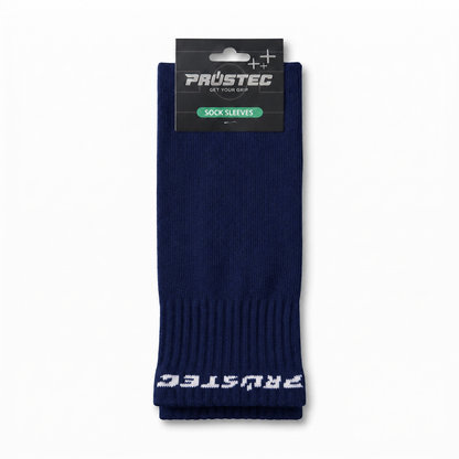 Prostec sock sleeves navy in verpakking met logo 