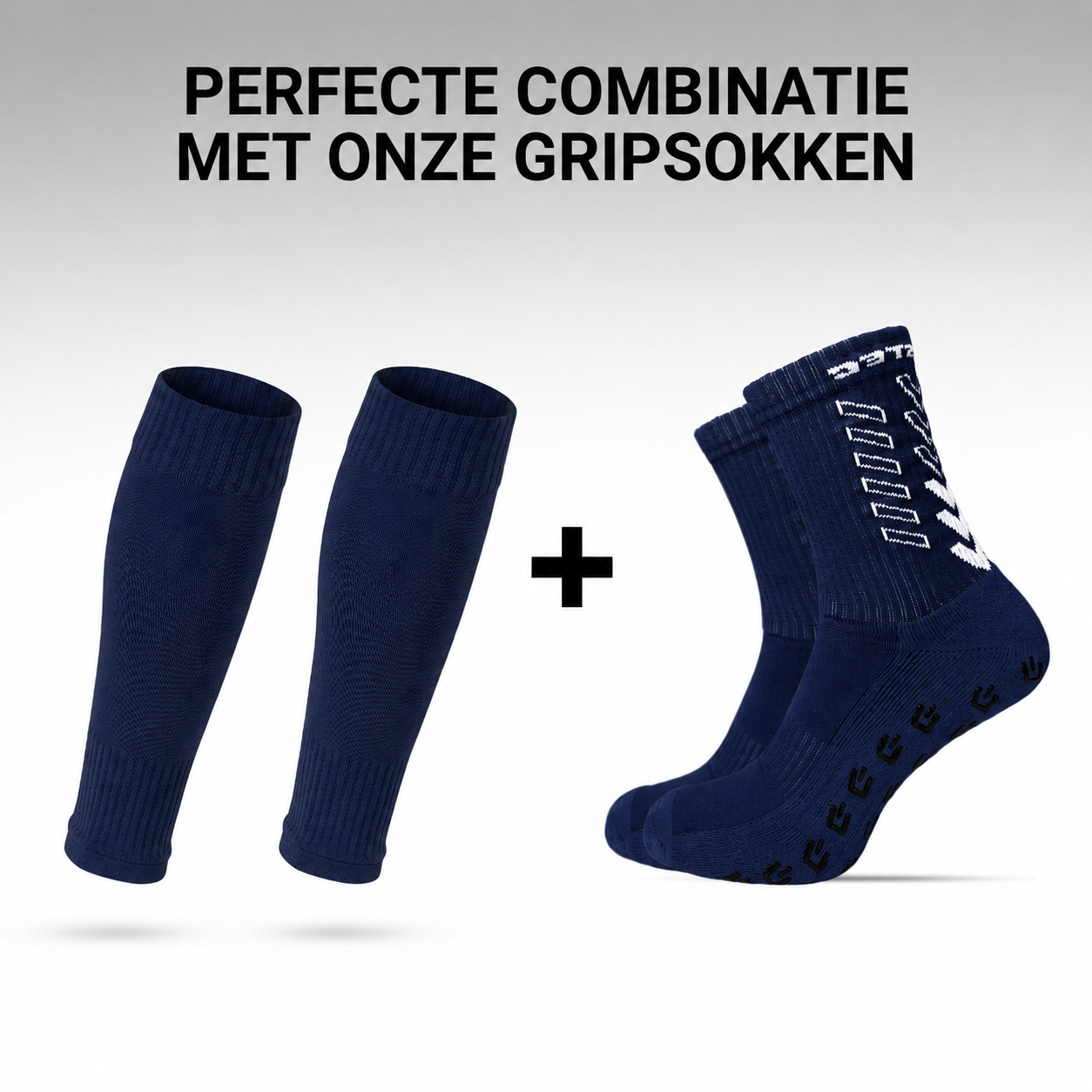 Prostec sock sleeves navy gecombineerd met Prostec gripsokken 