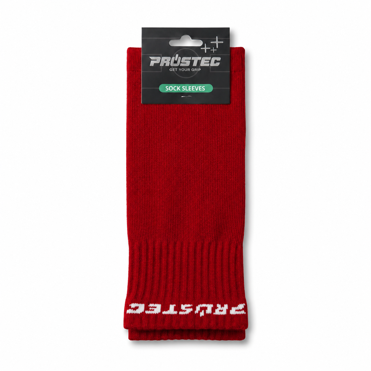 Prostec sock sleeves rood in verpakking met logo 