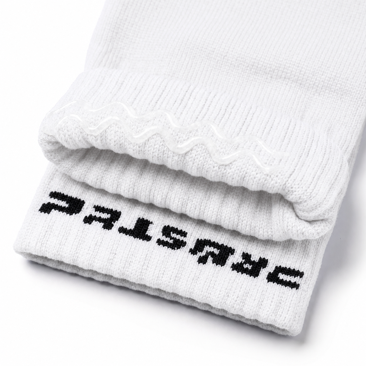 Prostec sock sleeves wit met siliconen antislip grip-strip in de boord, close-up 
