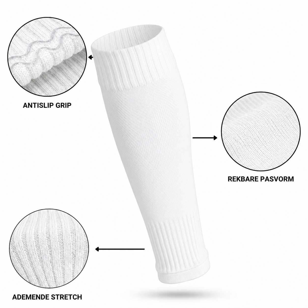 Prostec voetbalsokken zonder voet wit met antislip grip, rekbare pasvorm en ademende stretch 