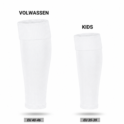 Maatoverzicht Prostec sock sleeves wit: volwassen EU 40-46 en kids EU 35-39 