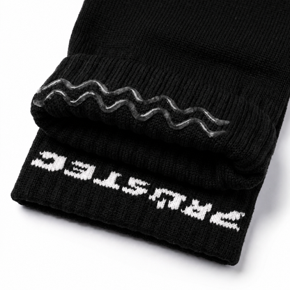 Prostec sock sleeves zwart met siliconen antislip grip-strip in de boord, close-up 