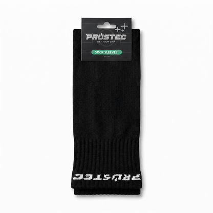 Prostec sock sleeves zwart in verpakking met logo 
