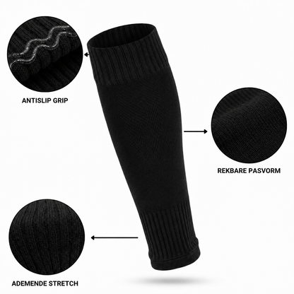 Prostec voetbalsokken zonder voet zwart met antislip grip, rekbare pasvorm en ademende stretch 
