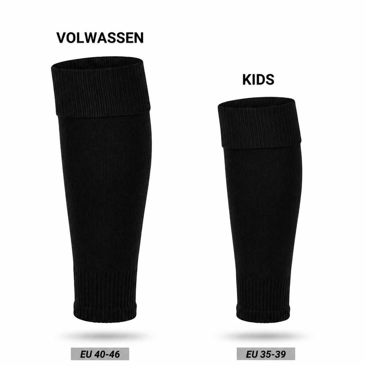 Maatoverzicht Prostec sock sleeves zwart: volwassen EU 40-46 en kids EU 35-39 