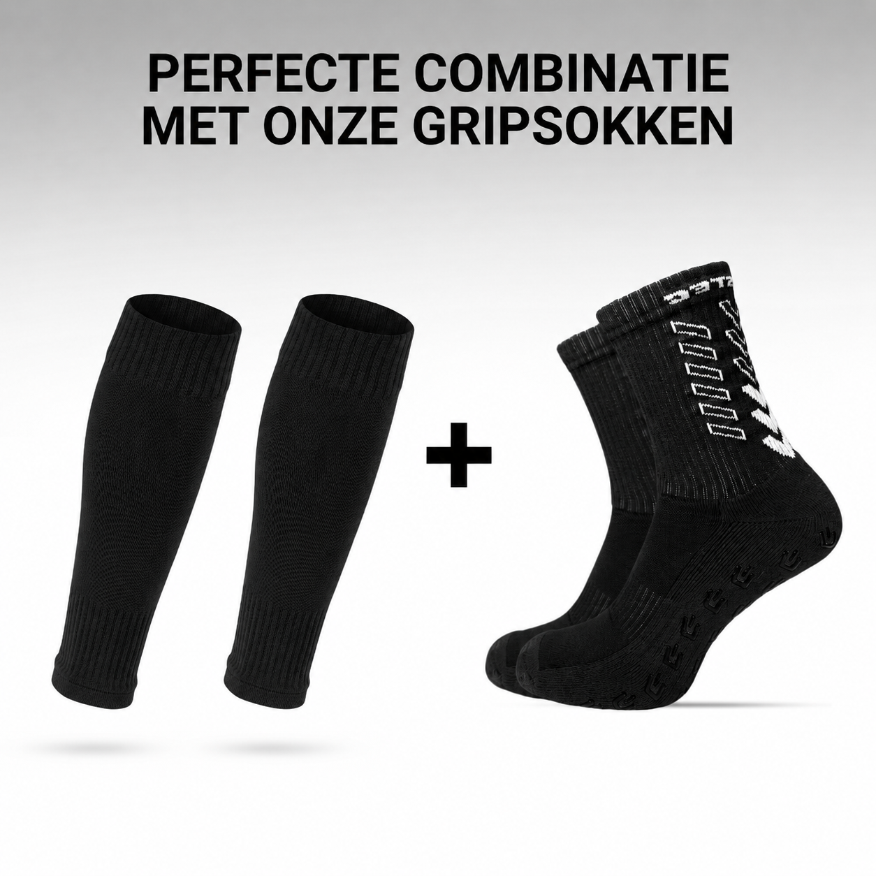 Prostec sock sleeves zwart gecombineerd met Prostec gripsokken 
